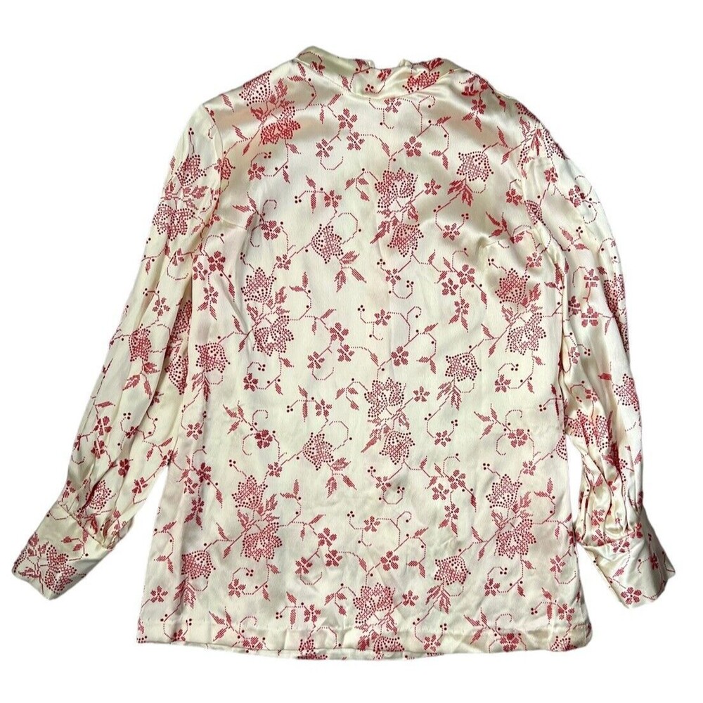 Alex Coleman Vintage Long Sleeve Floral Silk High Neck Blouse Shirt Top Sz M